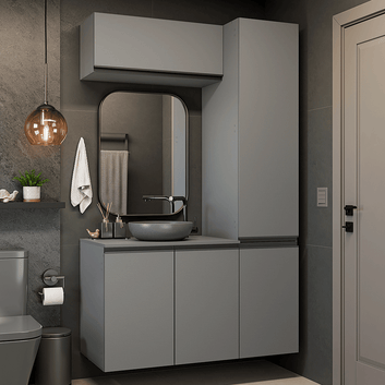 Conjunto Gabinete Suspenso para Banheiro 120cm 5 Portas Cinza Nice Madesa 02
