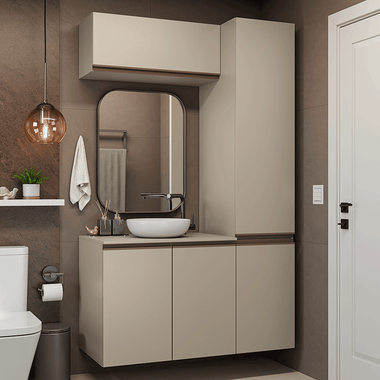 Conjunto Gabinete Suspenso para Banheiro 120cm 5 Portas Crema Nice Madesa 02