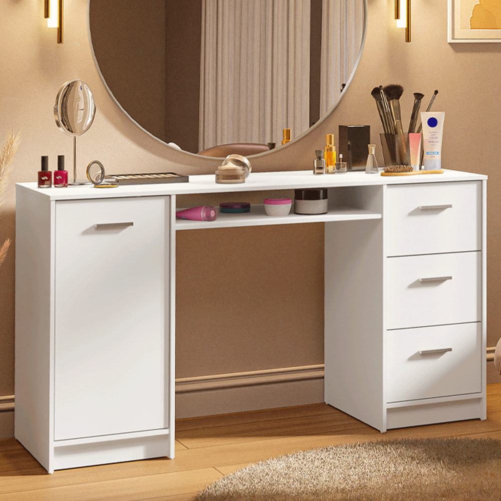 Escrivaninha Penteadeira 136cm 1 Porta 3 Gavetas Branco Madesa