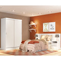 Quarto Completo com Guarda-Roupa Luke e Cabeceira com 2 Mesas de Cabeceira Madesa Branco