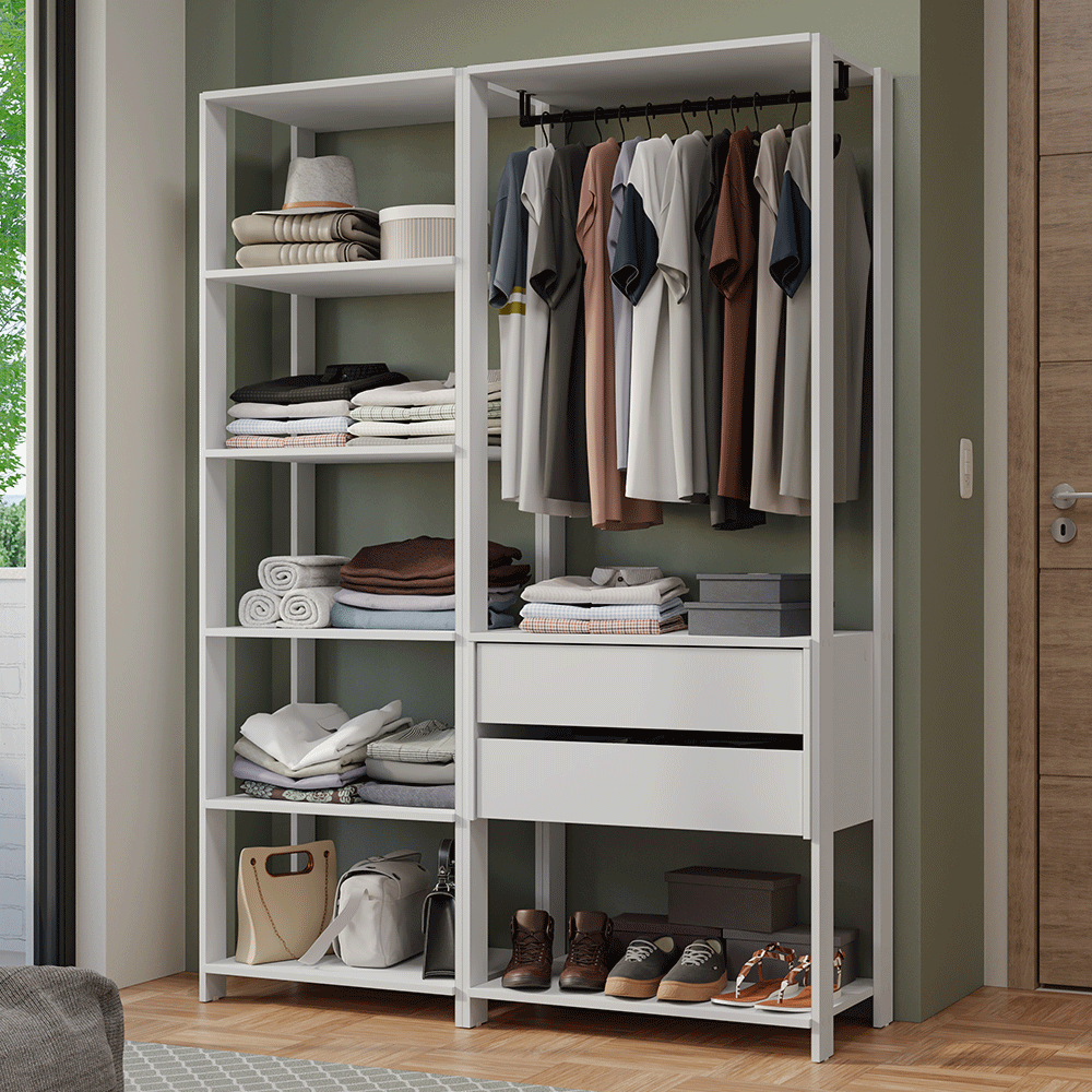 Guarda-Roupa Closet Modulado 2 Gavetas 129 cm Branco Valencia Madesa