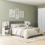 Cabeceira Extensível Estofada com 2 Mesas de Cabeceira Espelhadas Branco/Silver Madesa