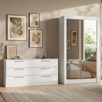 Conjunto Quarto Solteiro com Guarda-Roupa 2 Portas com Espelhos e Cômoda Branco Madesa