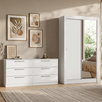 Conjunto Quarto Solteiro com Guarda-Roupa 2 Portas com 1 Espelho e Cômoda Branco Madesa