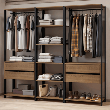 Guarda-Roupa Closet Modulado 4 Gavetas 199cm Rustic/Preto Madesa 02 Valencia