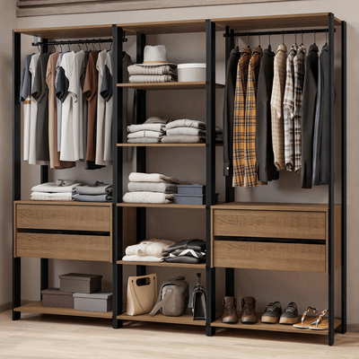 Guarda-Roupa Closet Modulado 4 Gavetas 199cm Rustic/Preto Madesa 02 Valencia