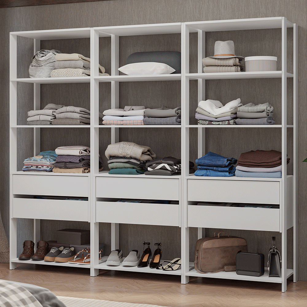 Guarda-Roupa Closet Modulado 6 Gavetas 210 cm Branco Valencia Madesa