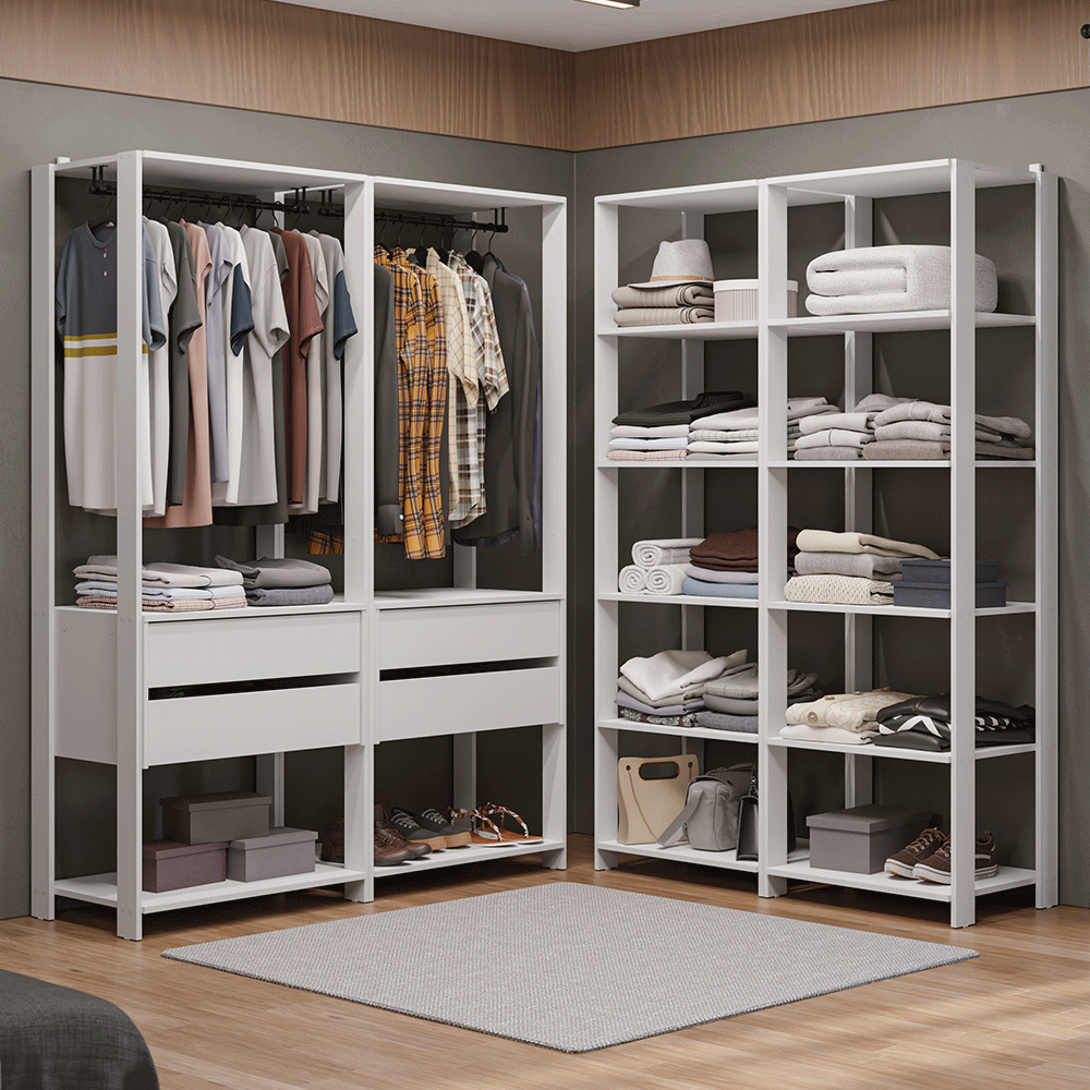 Guarda-Roupa Closet Modulado 4 Gavetas 258 cm Branco Valencia Madesa 03