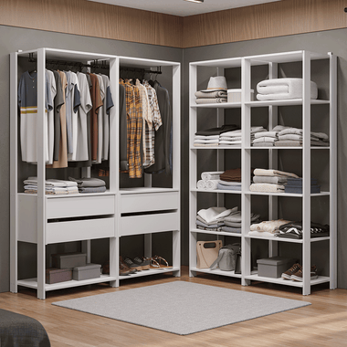 Guarda-Roupa Closet Modulado 4 Gavetas 258 cm Branco Valencia Madesa 03