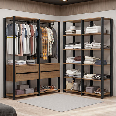 Guarda-Roupa Closet Modulado 4 Gavetas 258 cm Rustic/Preto Valencia Madesa 03