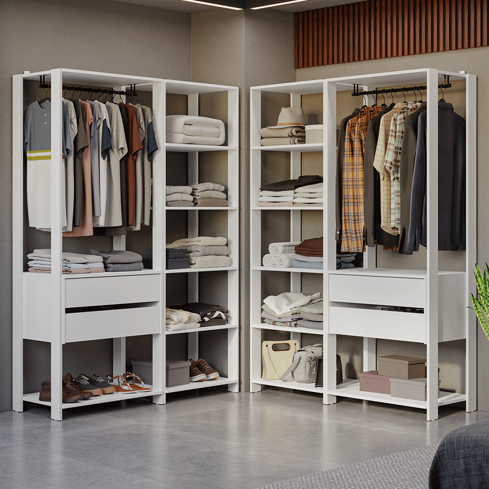 Guarda-Roupa Closet Modulado 4 Gavetas 258 cm Branco Valencia Madesa 04