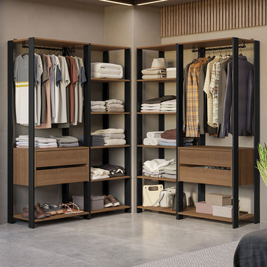 Guarda-Roupa Closet Modulado 4 Gavetas 258 cm Rustic/Preto Valencia Madesa 04