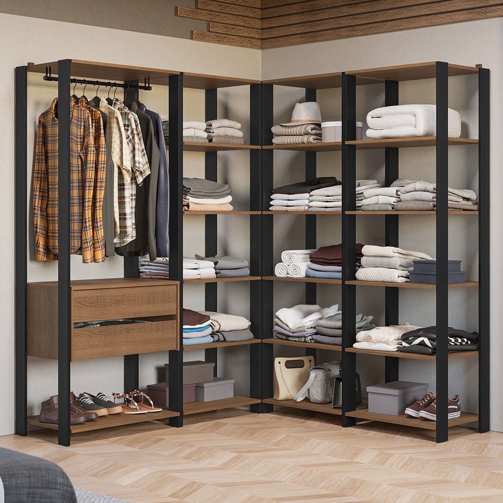 Guarda-Roupa Closet Modulado 2 Gavetas 247 cm Rustic/Preto Valencia Madesa