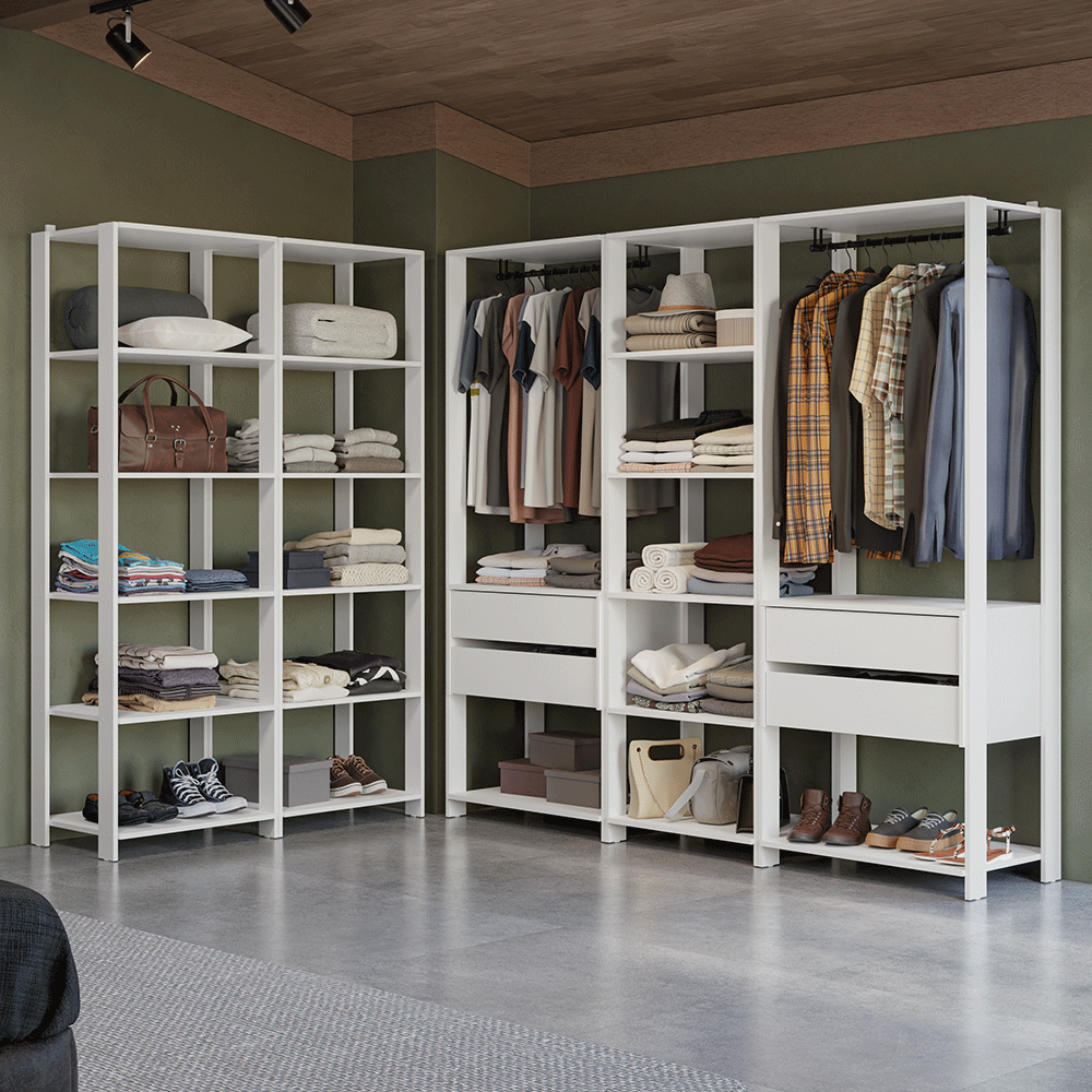 Guarda-Roupa Closet Modulado 4 Gavetas 317 cm Branco Valencia Madesa