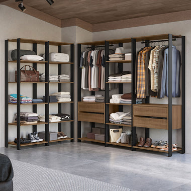 Guarda-Roupa Closet Modulado 4 Gavetas 317 cm Rustic/Preto Valencia Madesa