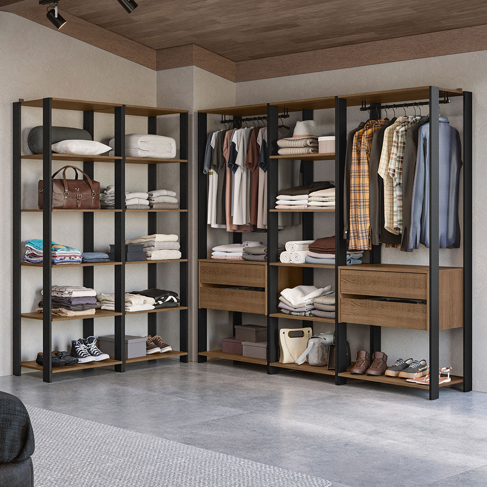 Guarda-Roupa Closet Modulado 4 Gavetas 317 cm Rustic/Preto Valencia Madesa