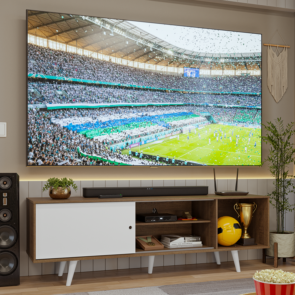 Rack para TV até 80 Polegadas 160cm com Pés Rustic/Branco Torino Madesa