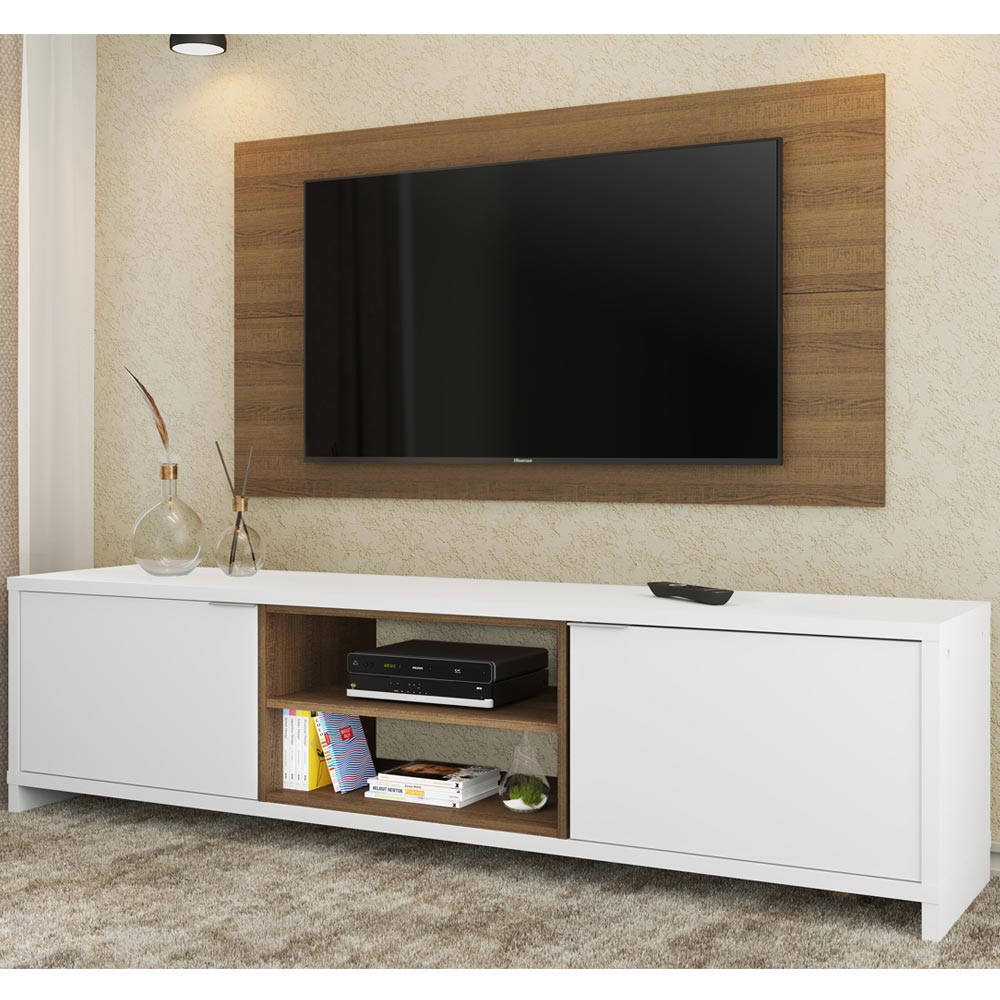 Rack Madesa Metz e Painel para TV até 55 Polegadas Branco/Rustic/Rustic