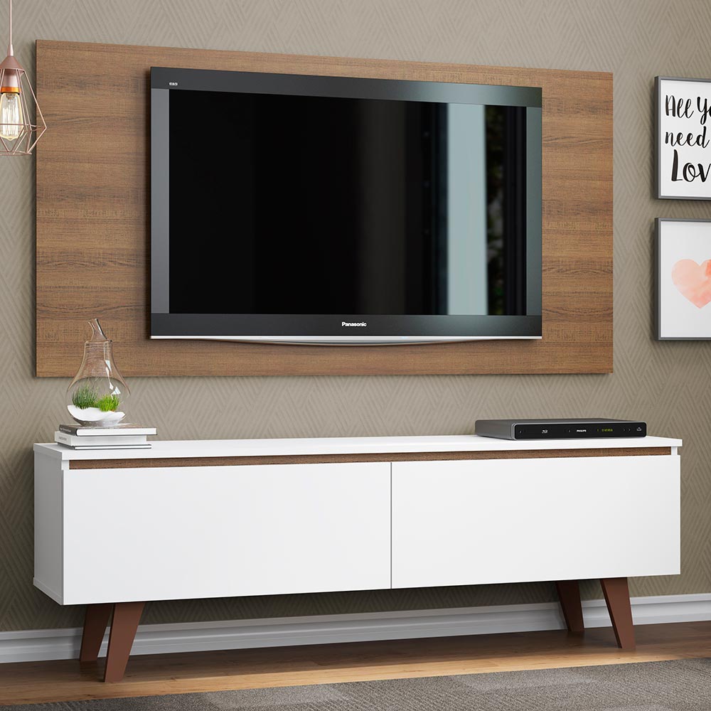 Rack Madesa Le Mans e Painel para TV até 55 Polegadas 2 Portas Branco/Rustic