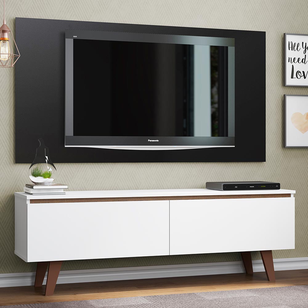 Rack Madesa Le Mans e Painel para TV até 55 Polegadas 2 Portas Branco/Preto