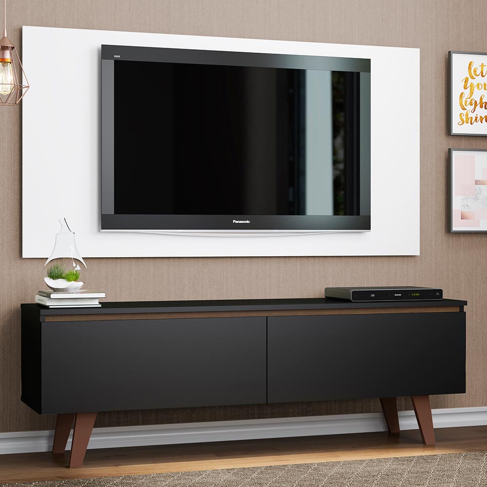 Rack Madesa Le Mans e Painel para TV até 55 Polegadas 2 Portas Preto/Branco