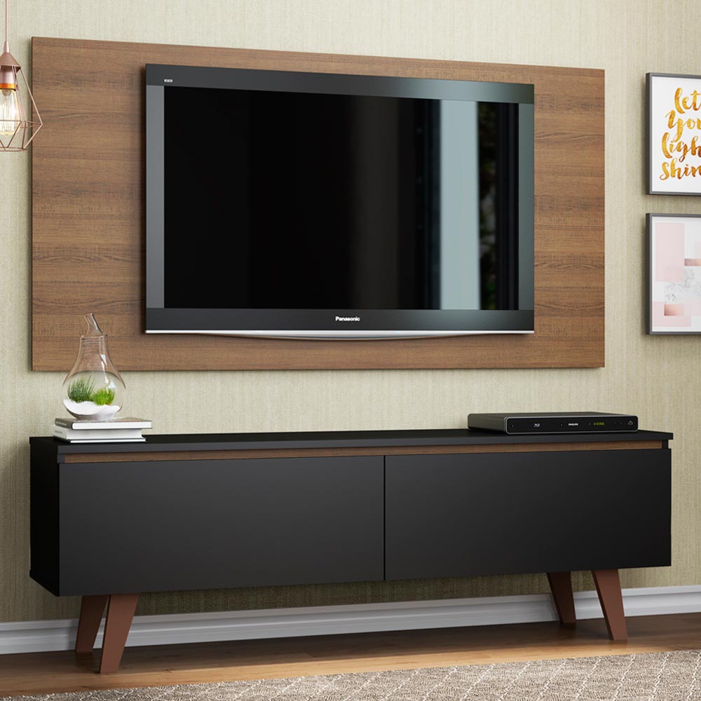 Rack Madesa Le Mans e Painel para TV até 55 Polegadas 2 Portas Preto/Rustic