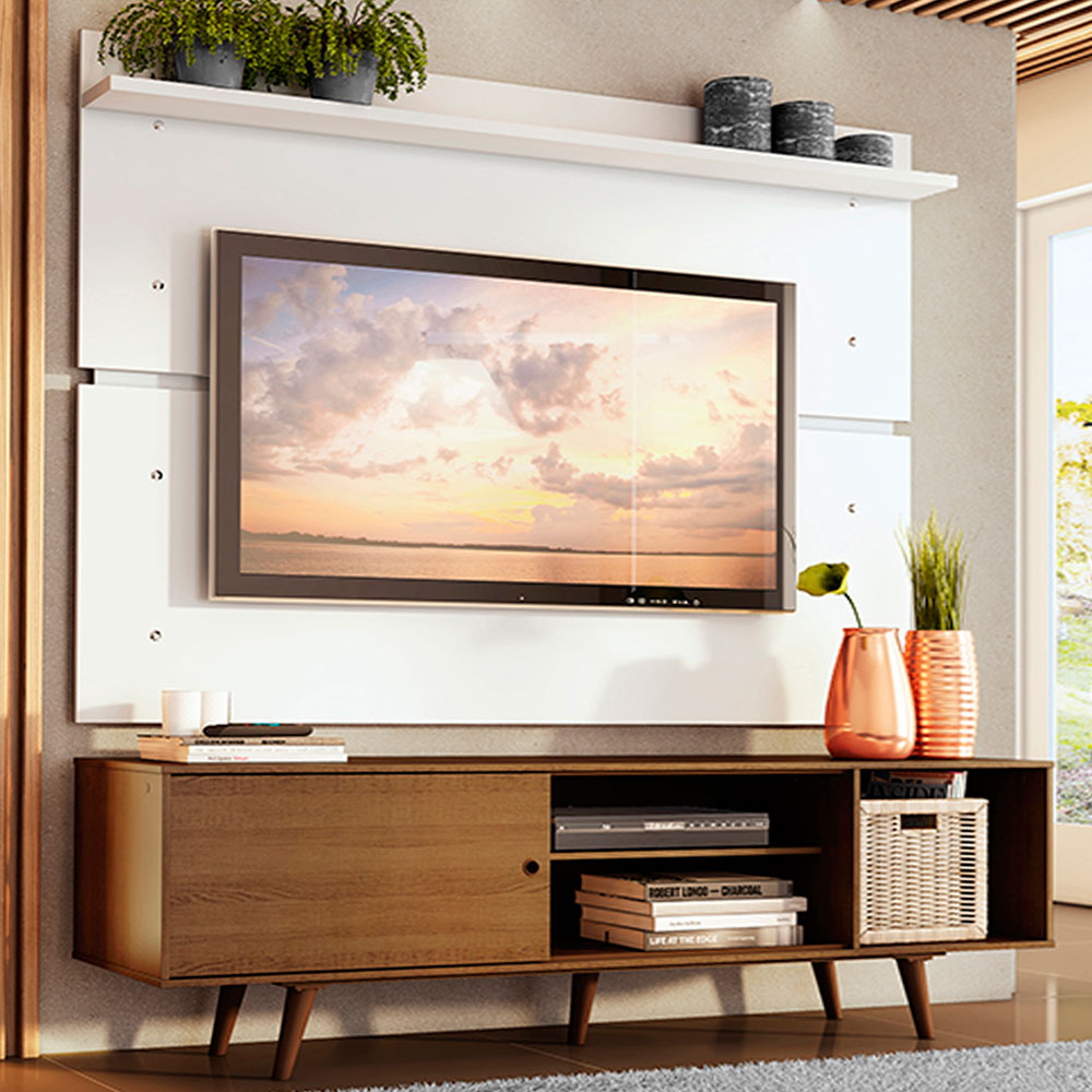 Rack Madesa Dubai e Painel para TV até 65 Polegadas com Pés Rustic/Branco 5Z9B
