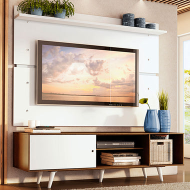 Rack Madesa Dubai e Painel para TV até 65 Polegadas com Pés Rustic/Branco 6E09