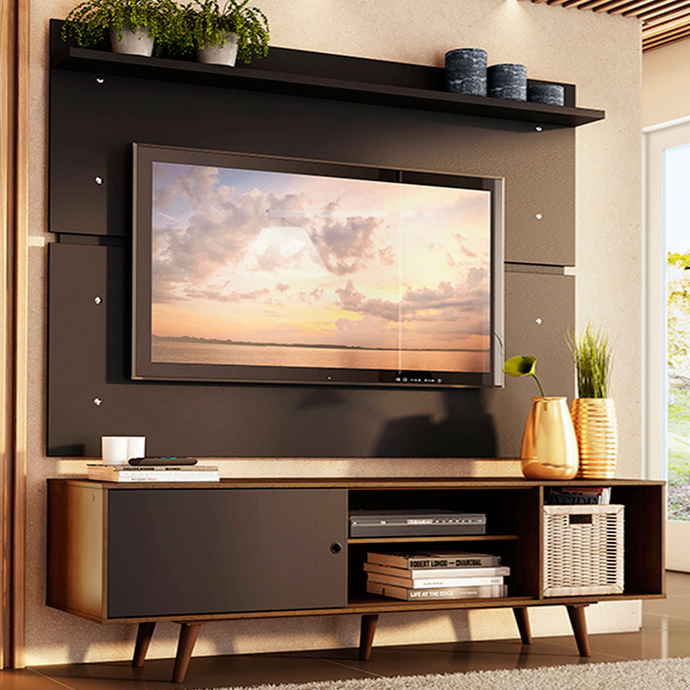 Rack Madesa Dubai e Painel para TV até 65 Polegadas com Pés Rustic/Preto 7KD8