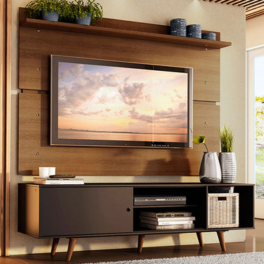 Rack Madesa Dubai e Painel para TV até 65 Polegadas com Pés Preto/Rustic 8N5Z