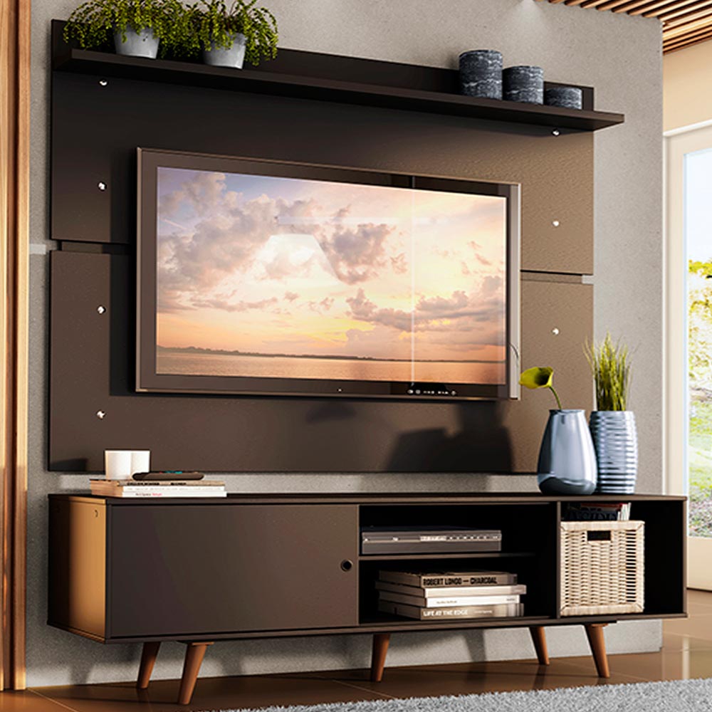 Rack Madesa Dubai e Painel para TV até 65 Polegadas com Pés Preto/Rustic 8ND8