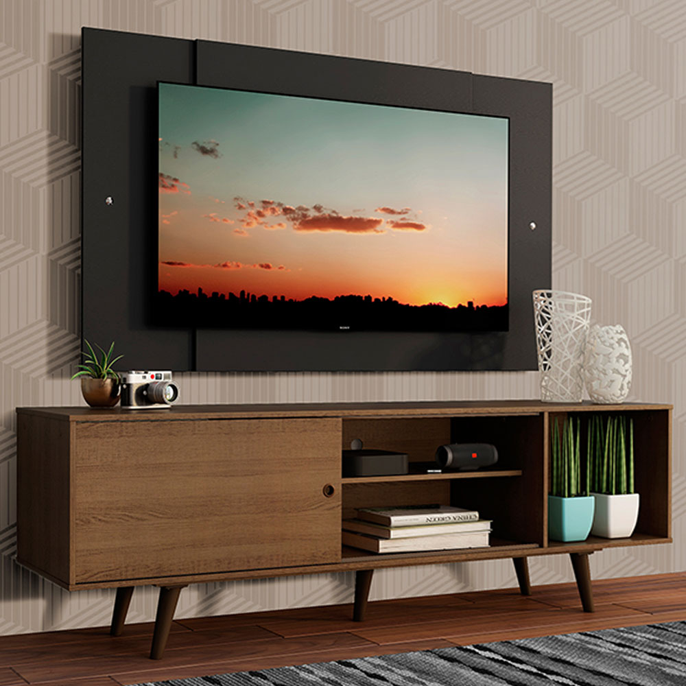 Rack Madesa Dubai com Pés e Painel para TV até 58 Polegadas Rustic/Preto 5ZD8