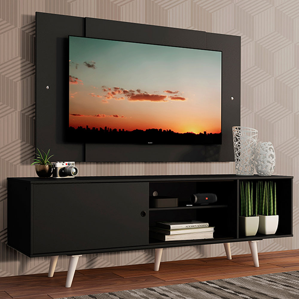 Rack Madesa Dubai com Pés e Painel para TV até 58 Polegadas Preto/Preto 8N77