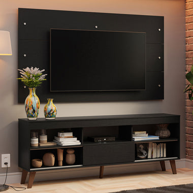 Rack com Painel para TV até 65 Polegadas com Pés Preto Texas Madesa