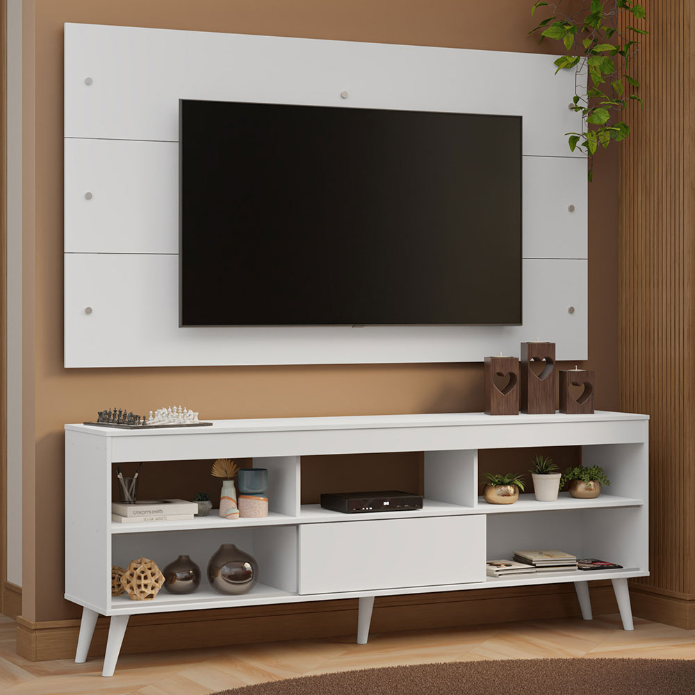 Rack com Painel para TV até 65 Polegadas com Pés Branco Detroit Madesa