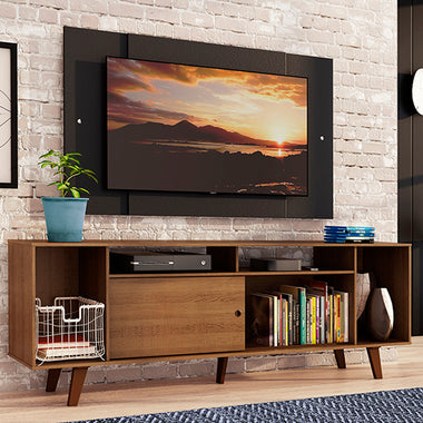 Rack Madesa Cancun com Pés e Painel para TV até 58 Polegadas Rustic/Preto 5ZD8