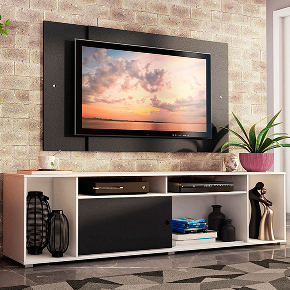 Rack Madesa Cancun e Painel para TV até 58 Polegadas Branco/Preto 738N