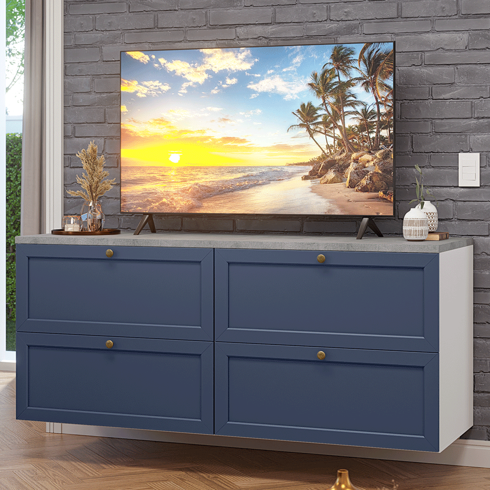 Rack para TV até 70 Polegadas 160cm 4 Gavetas Branco/Azul Vik Madesa 04