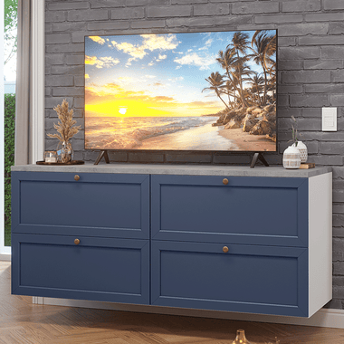 Rack para TV até 70 Polegadas 160cm 4 Gavetas Branco/Azul Vik Madesa 04