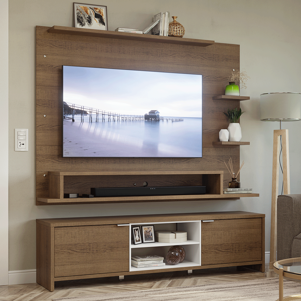 Rack com Painel para TV até 60 Polegadas 180 cm Rustic/Branco Metz Madesa