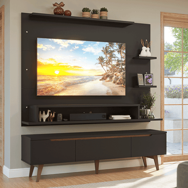 Rack com Painel para TV até 60 Polegadas 180 cm com Pés Preto/Rustic Reims Madesa