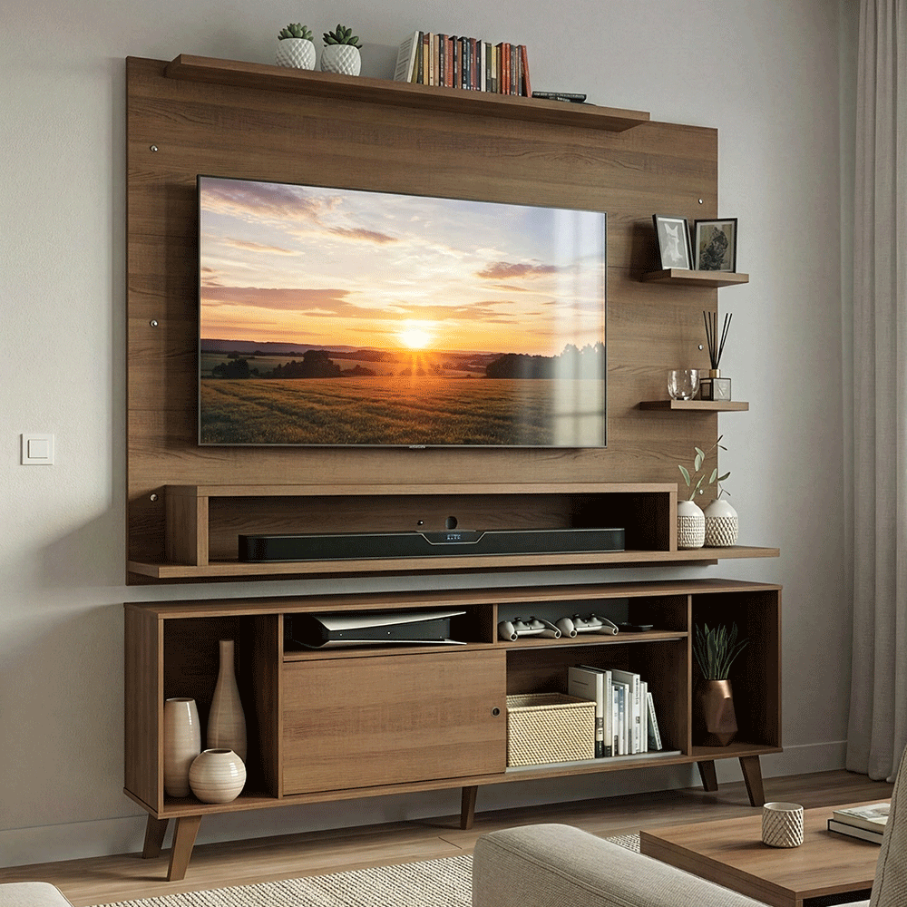 Rack com Painel para TV até 60 Polegadas 180 cm com Pés Rustic Cancun Madesa