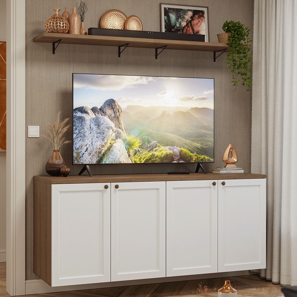 Rack para TV até 70 Polegadas + Prateleiras 160cm Rustic/Branco Vik Madesa 05