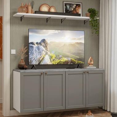 Rack para TV até 70 Polegadas + Prateleiras 160cm Branco/Cinza Vik Madesa 05