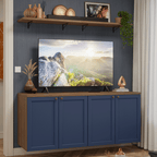 Rack para TV até 70 Polegadas + Prateleiras 160cm Rustic/Azul Vik Madesa 05