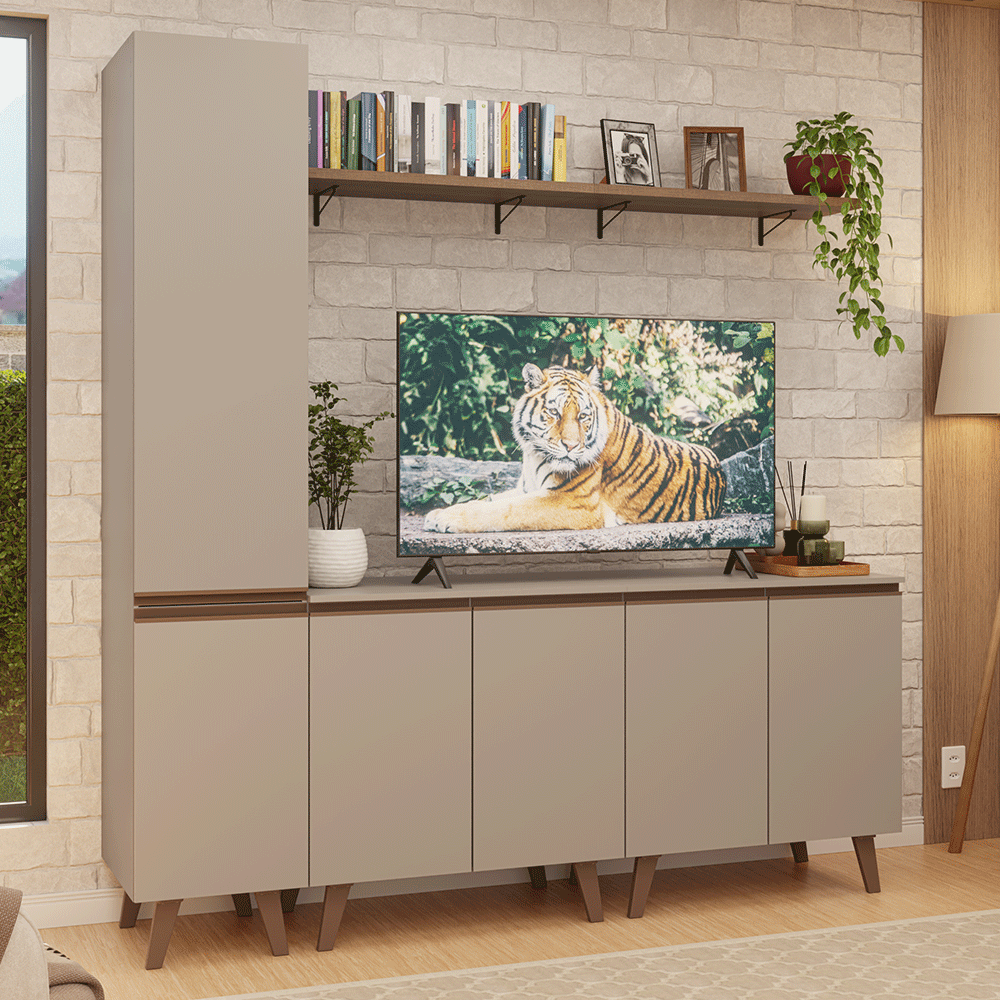 Rack para TV até 70 Polegadas + Prateleira 200cm Crema Nice Madesa 02