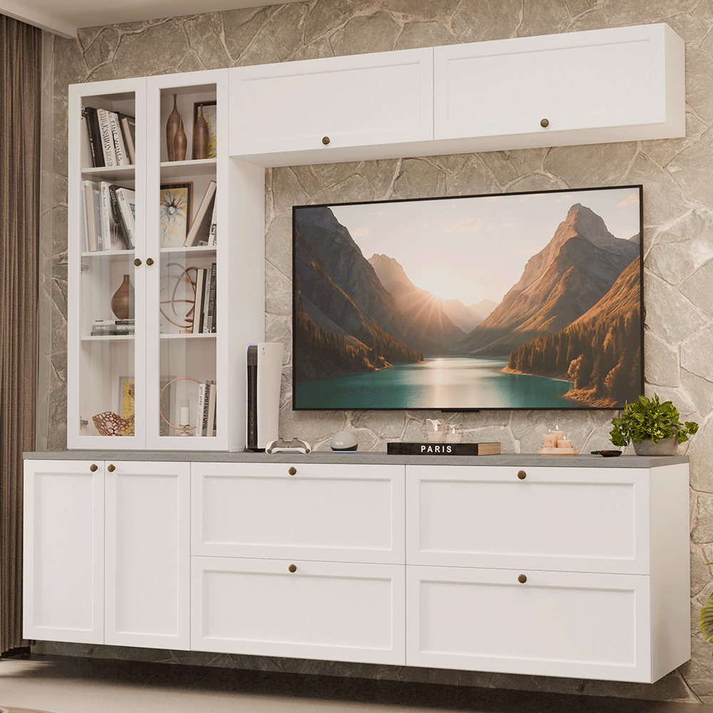 Estante Sala de Estar com Rack + Cristaleira 230cm Branco Vik Madesa 01