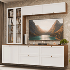 Estante Sala de Estar com Rack + Cristaleira 230cm Rustic/Branco Vik Madesa 01