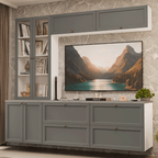 Estante Sala de Estar com Rack + Cristaleira 230cm Branco/Cinza Vik Madesa 01