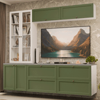 Estante Sala de Estar com Rack + Cristaleira 230cm Branco/Verde/Branco Vik Madesa 01